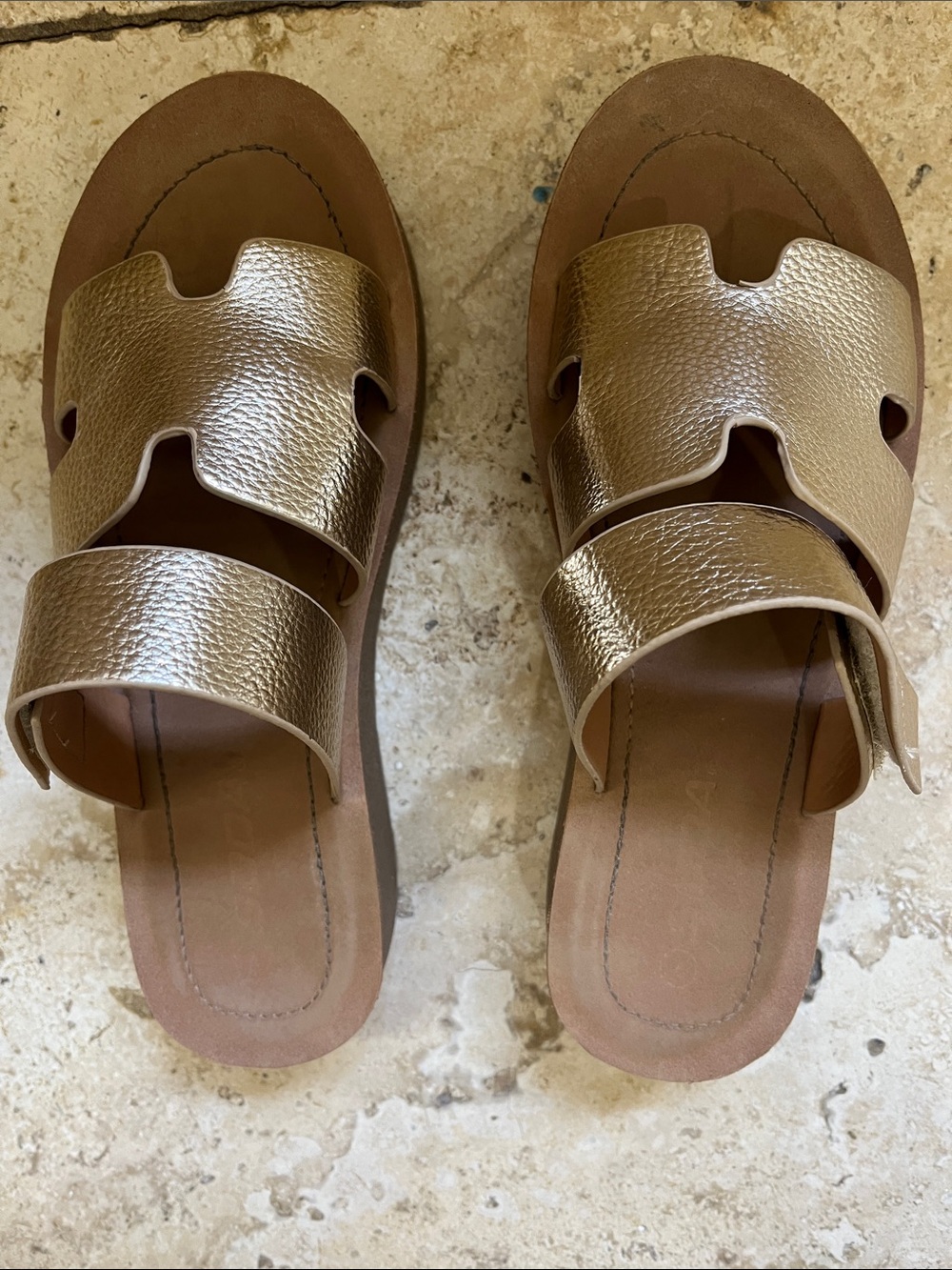 Women’s Metallic Gold Slide Sandals